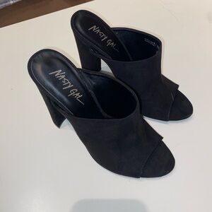 Nasty Gal Black Open-Toe Heeled Mules